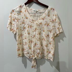 Madewell Cream Floral Tie-Front Blouse Size S